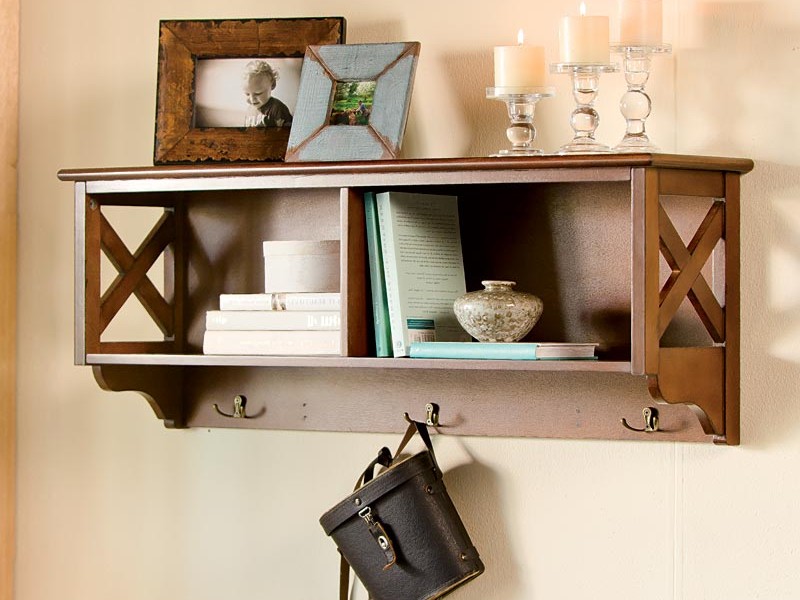 Wood Shelf With Hooks