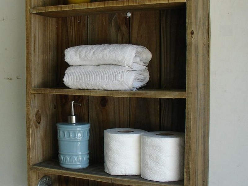 Wooden Bathroom Shelves With Towel Bar