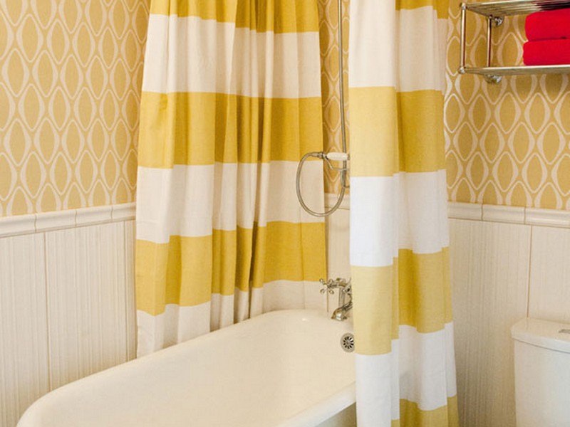 Yellow And White Striped Shower Curtain